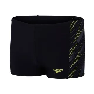 【SPEEDO】男孩 運動四角泳褲 HyperBoom(黑/檸檬黃)