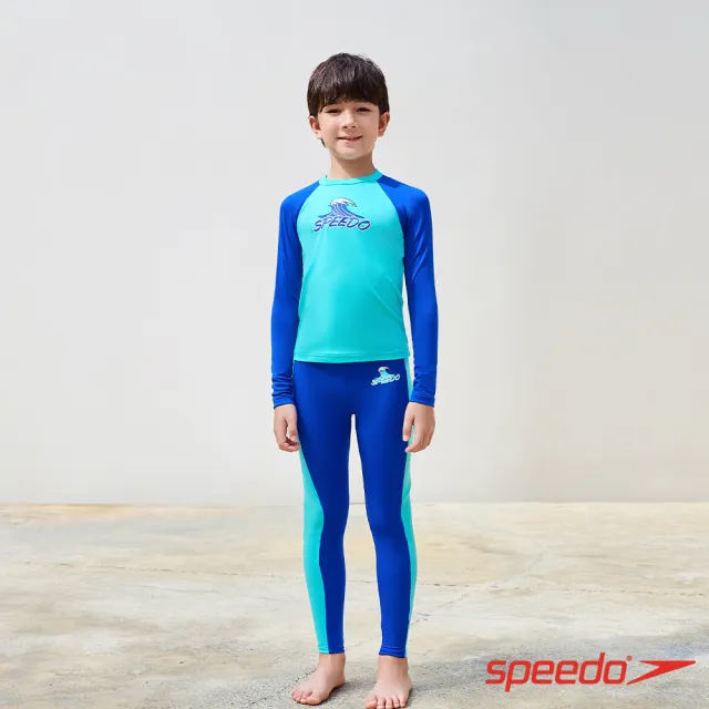 【SPEEDO】男孩 長袖防曬上衣Splash ＆ Learn(鈷藍/北極藍)