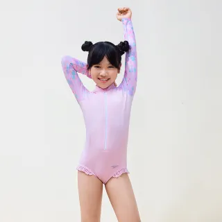 【SPEEDO】女孩 運動長袖連身泳裝Splash ＆ Learn(粉/碎花)