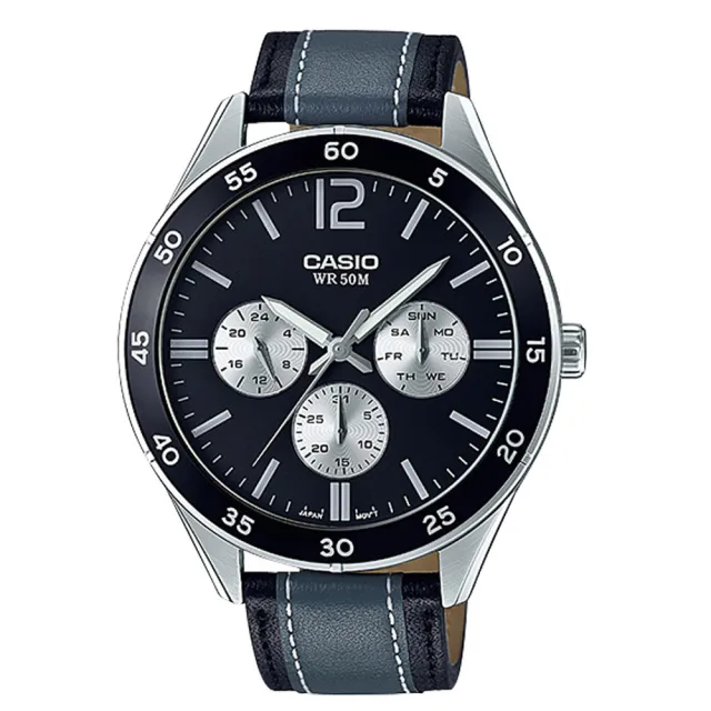 【CASIO 卡西歐】時尚經典 三眼顯示 皮革錶帶 礦物玻璃 指針男錶(MTP-E310L)