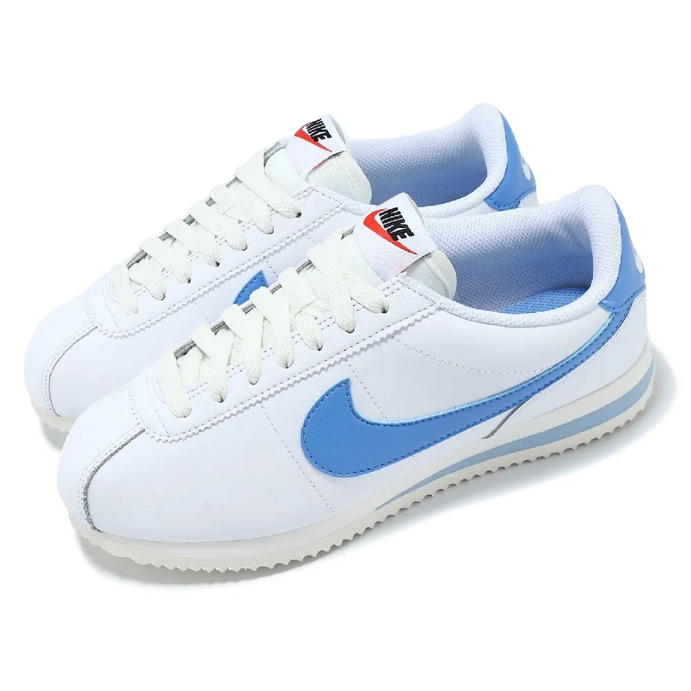 【NIKE 耐吉】休閒鞋 Wmns Cortez 女鞋 白 藍 皮革 緩衝 經典 阿甘鞋(DN1791-102)