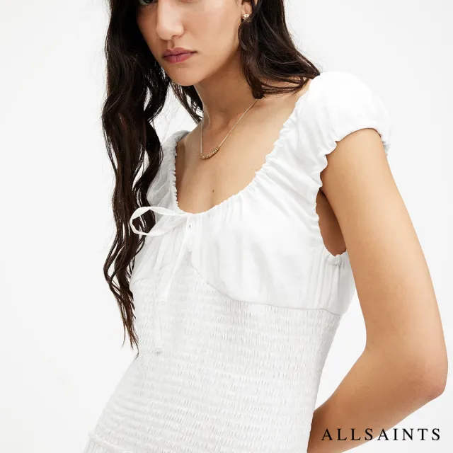 【ALLSAINTS】ELIZA 輕盈修身抽皺中長版洋裝 W206DA(修身版型)