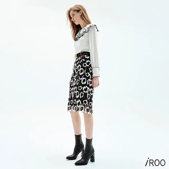 【iROO】黑白蕾絲裙