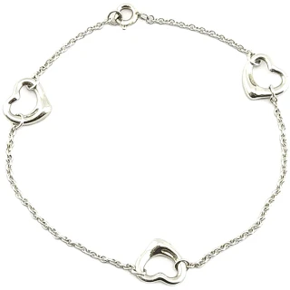 【Tiffany&Co. 蒂芙尼】925純銀三個Open Heart愛心墜飾手鍊