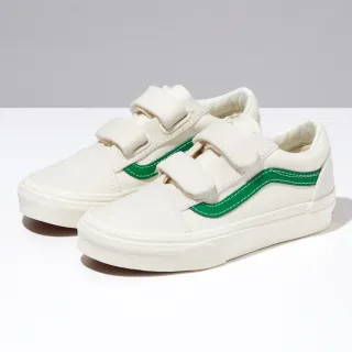 【VANS 官方旗艦】Old Skool V 中童款米白色/綠色條紋滑板鞋/休閒鞋