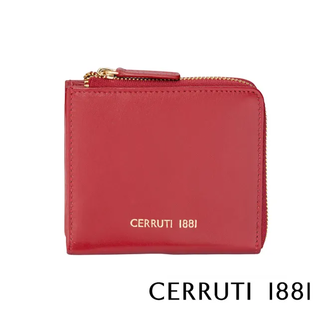 【Cerruti 1881】義大利原裝進口 頂級小牛皮女用零錢包 CEPD06163M(紅色 送禮盒提袋)