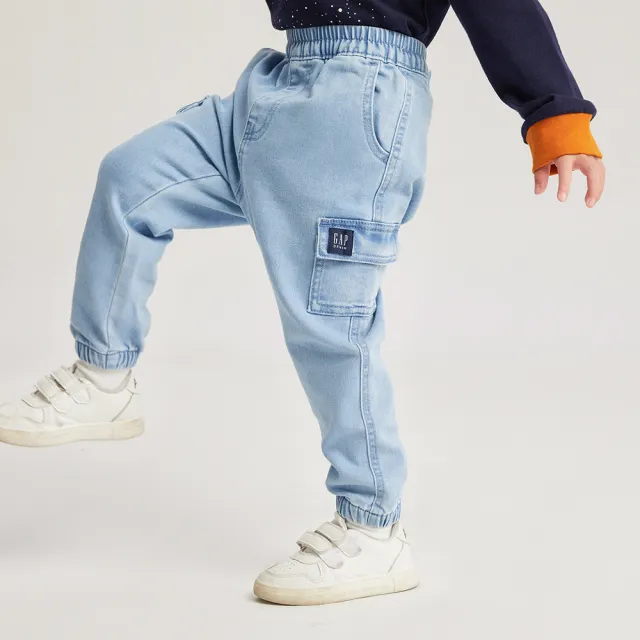 【GAP】男幼童裝 Logo束口牛仔褲-淺藍色(784991)
