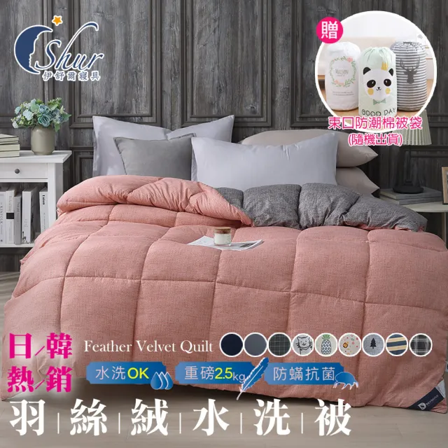 【ISHUR 伊舒爾】贈束口防潮棉被袋1入 韓系經典可水洗羽絲絨被 雙人2.5kg(棉被/被子/多款任選)