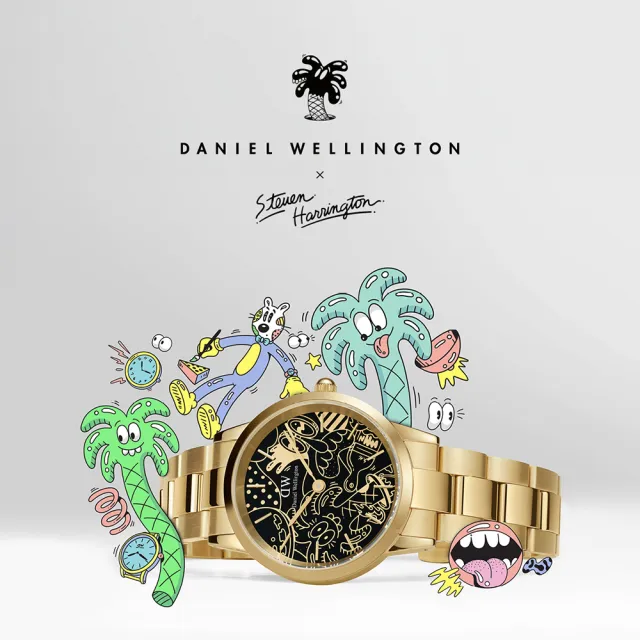 Daniel Wellington DW 手錶 Iconic Steven Harrington 36mm限量聯名精鋼錶-香檳金(DW00100733)