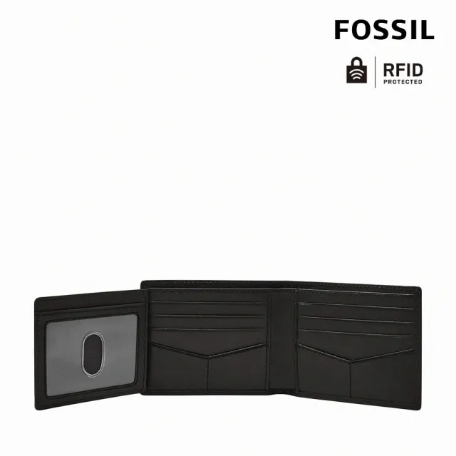 【FOSSIL 官方旗艦館】Derrick 真皮帶翻轉證件格RFID皮夾-黑色 ML3681001 雙11/1111(禮盒組附鐵盒)