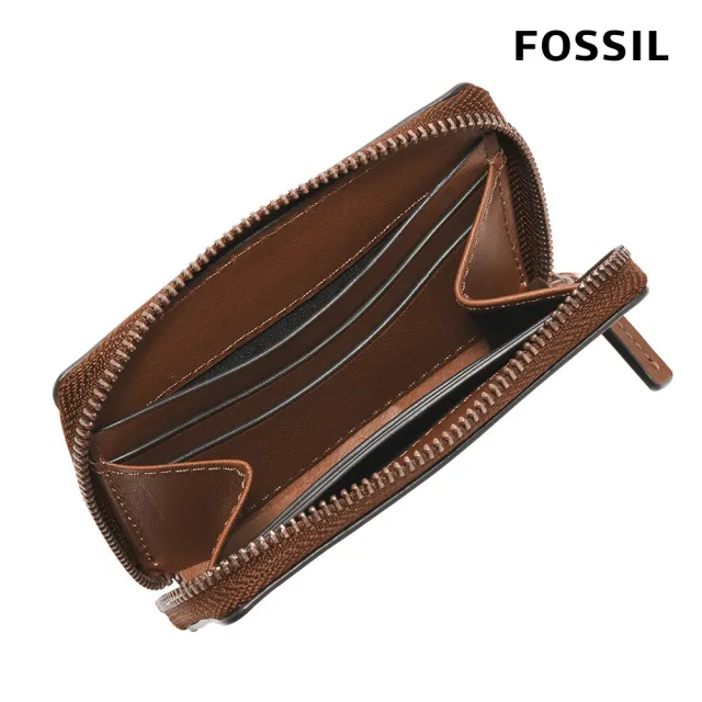 【FOSSIL 官方旗艦館】Westover 真皮拉鍊零錢包-咖啡色 ML4584210(禮盒組附鐵盒)