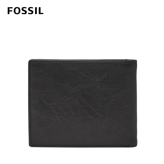 【FOSSIL 官方旗艦館】Neel 真皮兩折翻轉證件格皮夾-黑色 ML3899001(禮盒組附鐵盒)