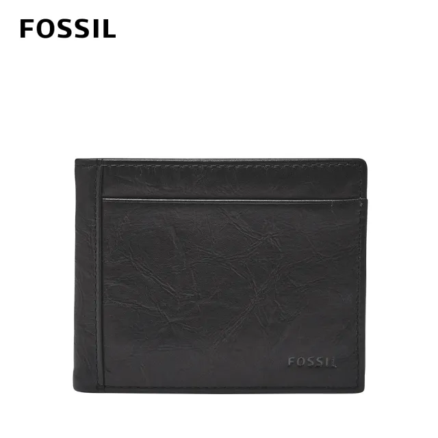 【FOSSIL 官方旗艦館】Neel 真皮兩折翻轉證件格皮夾-黑色 ML3899001(禮盒組附鐵盒)