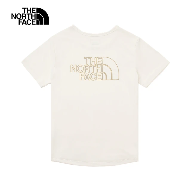 The North Face 北面女款米白色吸濕排汗防曬品牌LOGO短袖T恤｜87VNQLI