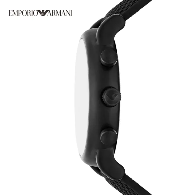 【EMPORIO ARMANI 官方直營】Luigi  都會菁英三眼時尚手錶 黑色矽膠錶帶 46MM AR11450(雙11)