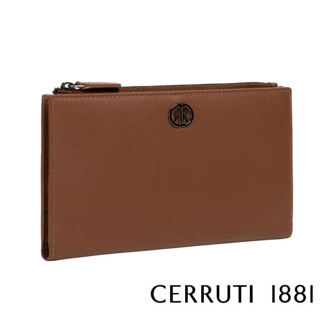 Cerruti 1881 限量2折 頂級義大利小牛皮女用長夾皮夾 CEPD06327M 全新專櫃展示品(琥珀色 贈禮盒提袋)