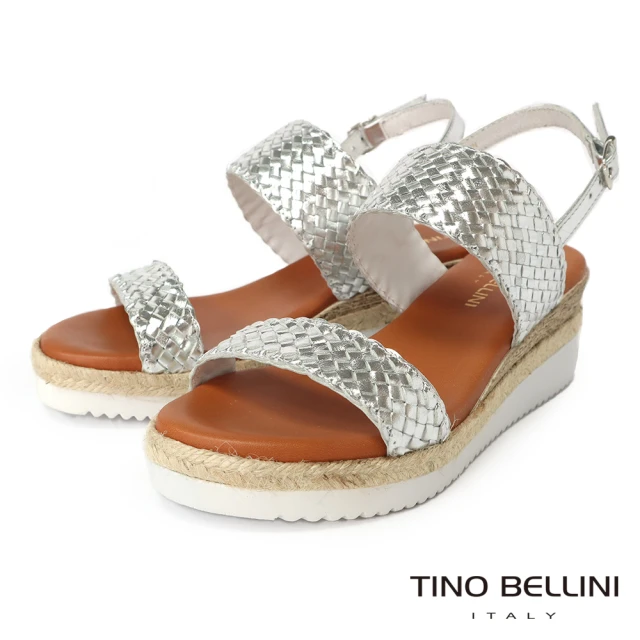 TINO BELLINI 貝里尼 西班牙進口羊皮編織楔形涼鞋FSOT017(銀色)