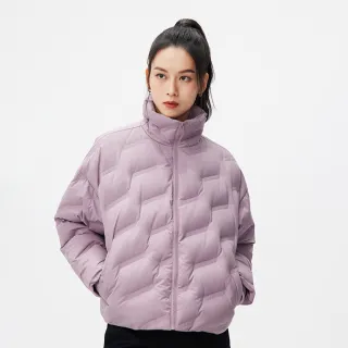 【Dickies】女款藕紫色滿版Logo壓紋立領羽絨外套｜DK010807D70