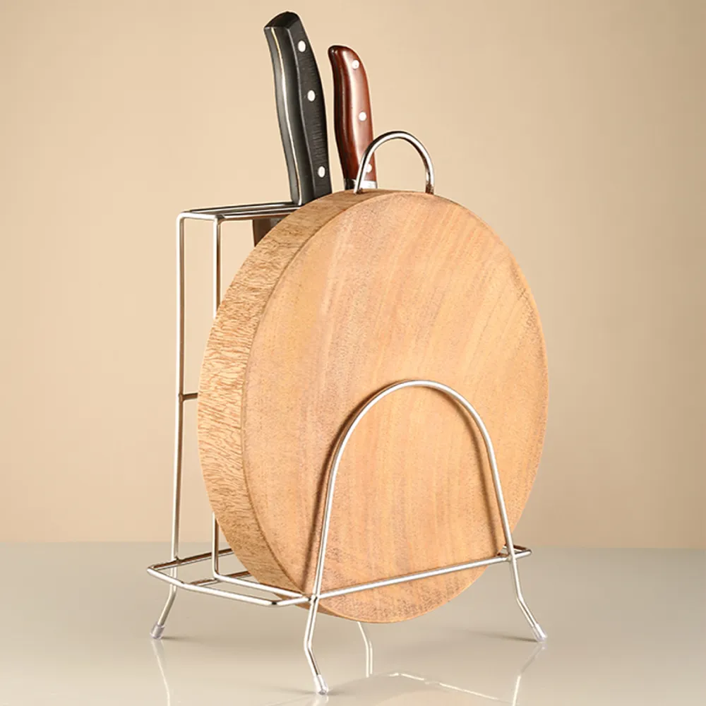 【新錸家居】耐用不鏽鋼廚房刀具砧板架 鍋蓋架(菜板架刀架座合一 曲面多功能廚房收納架 桌上型瀝水置物架)