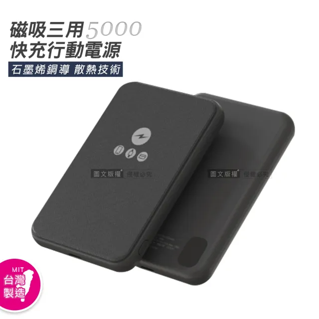 【POLYBATT】5000mAh 石墨烯銅導散熱 MagSafe磁吸三用快充行動電源(台灣製)