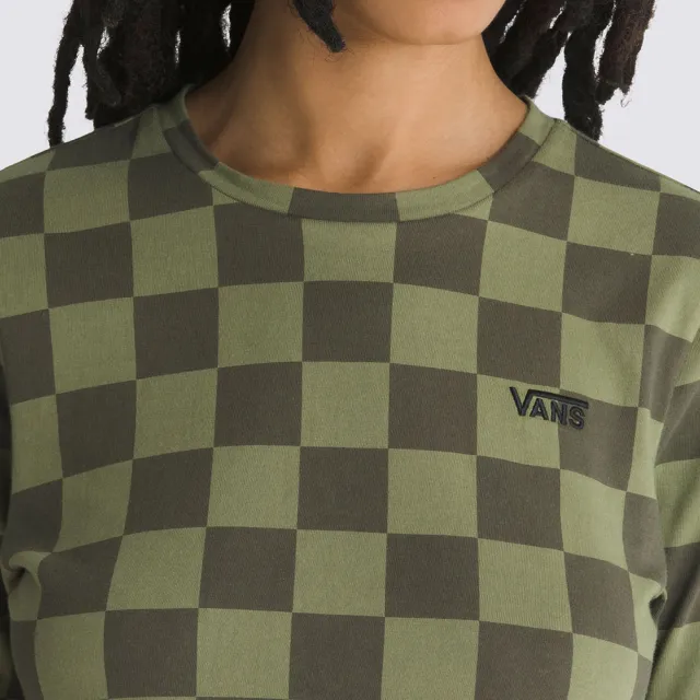 【VANS 官方旗艦】Checker Crew 女款綠色棋盤格短版短袖T恤