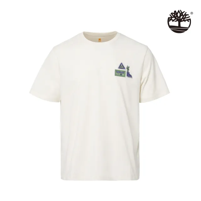 【Timberland】中性復古白徽章圖案短袖T恤(A6EC9CM9)