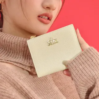 【2R 手工真皮】羅格牛皮Logo輕便荔紋迷你短夾 樺米白(皮夾)