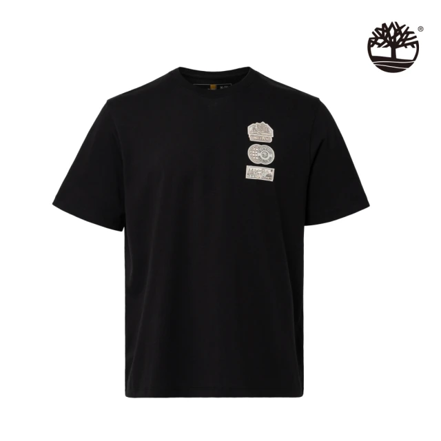 Timberland 中性黑色徽章圖案短袖T恤(A66AQ001)