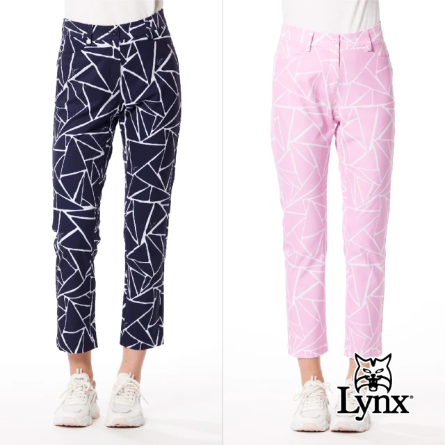Lynx GolfLynx Golf 女款吸溼排汗機能滿版線條塗鴉造型Lynx Golf字樣膠標窄管九分褲(二色)