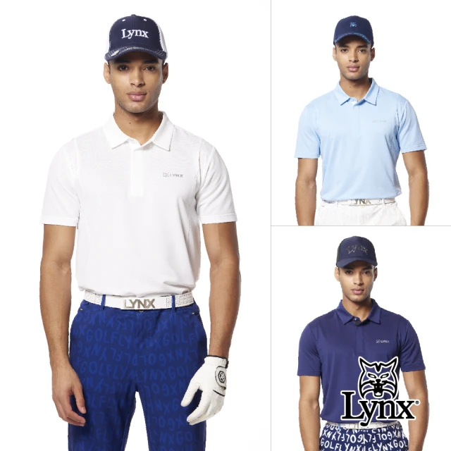 Lynx Golf 男款合身版吸溼排汗機能透氣舒適異材質剪裁設計貼膜造型短袖POLO衫/高爾夫球衫(三色)