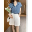 【Shiny 藍格子】純色雙口袋寬鬆短袖襯衫 V3390 現+預(女裝)