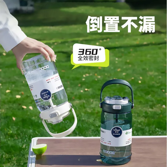 【Dodge 道奇】Tritan材質大容量運動水壺 便攜彈跳蓋雙飲口水瓶 密封防漏太空杯 戶外登山杯1600ml