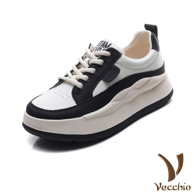 【Vecchio】真皮運動鞋/真皮復古圓頭休閒風百搭舒適運動鞋(黑)