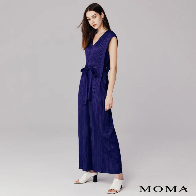 【MOMA】輕奢氣場壓褶連身褲(深藍色)