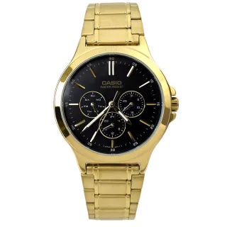 【CASIO 卡西歐】CASIO手錶 金色黑面三眼鋼錶(MTP-V300G-1AUDF)