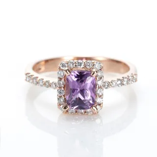 【DOLLY】1克拉 18K金無燒斯里蘭卡艷彩紫羅蘭藍寶石玫瑰金鑽石戒指(011)
