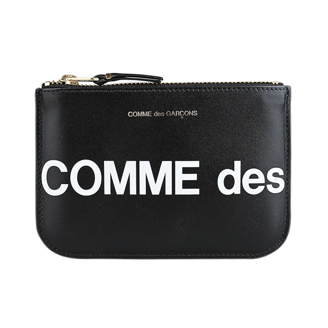 Comme Des Garcons CDG COMME DES GARCONS川久保玲字母LOGO印花牛皮拉鍊零錢包(黑)