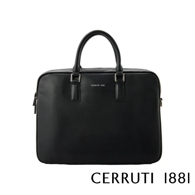 【Cerruti 1881】義大利原裝進口 頂級小牛皮公事包/斜背包(黑色 CECA06486M)