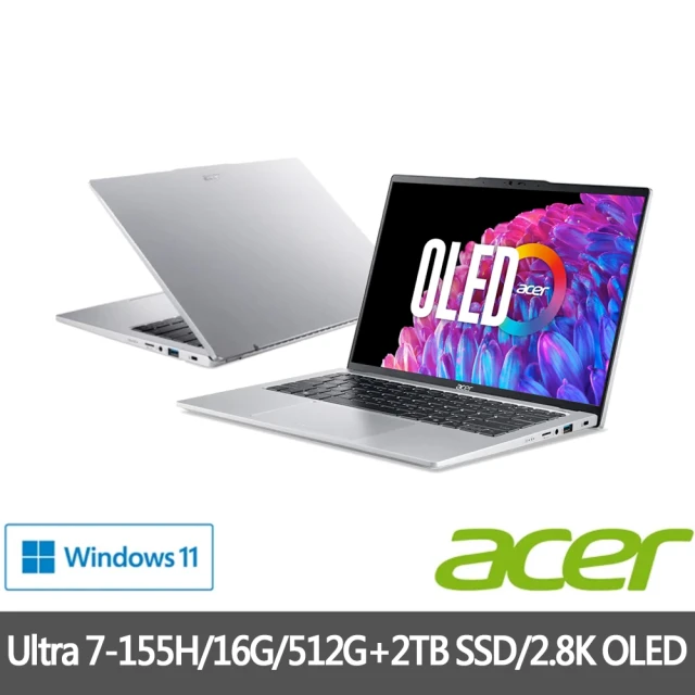 Acer 宏碁 特仕版 14吋輕薄效能AI筆電(Swift Go/SFG14-73-731T/Ultra 7-155H/16G/512G+2TB SDD/OLED)