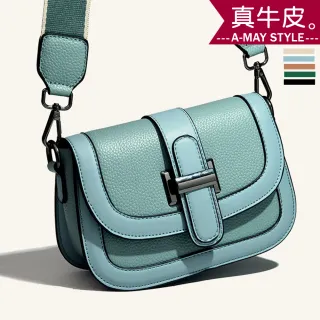 【Amay Style 艾美時尚】現貨 真皮女包 側背包 馬鞍包 復古扣帶真牛皮肩背方包(5色)