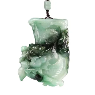 【漢石齋】天然A貨 飄花種 龍九子蚩吻玉佩吊墜小擺件(42*55*21mm)