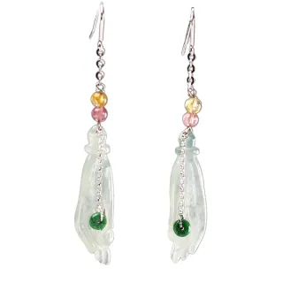 【漢石齋】天然A貨 冰玻種翡翠 如意佛手K金耳環(28*8*4mm*2)