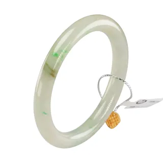 【漢石齋】天然A貨 冰種飄花帶綠絲 翡翠圓條手鐲玉鐲(手圍17.9/ 版寬8.4mm)