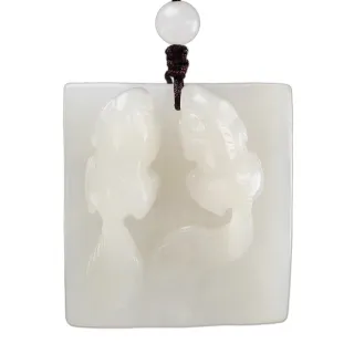 【漢石齋】天然A貨 和田白玉 招財鼠玉珮吊墜(42*47*19mm)