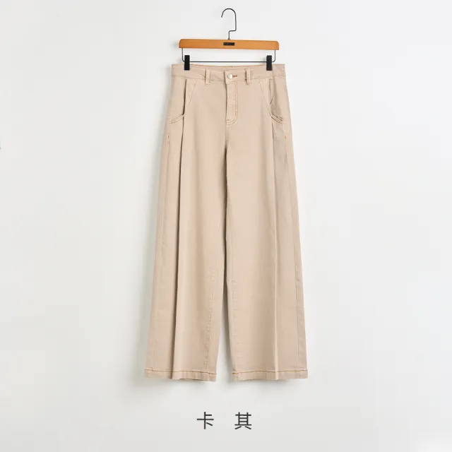 【gozo】水洗率性打褶超彈纖長寬褲(兩色)