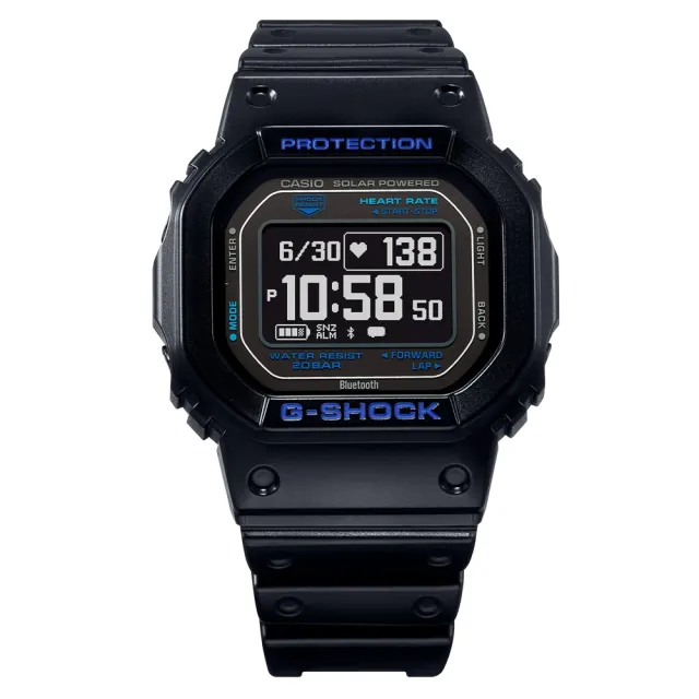 【CASIO 卡西歐】G-SHOCK 心率偵測 藍牙 太陽能電力 黑 經典方型 運動系列 DW-H5600-1A2_44.5mm