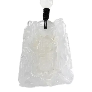 【漢石齋】天然A貨 白冰種翡翠 龍鳳合璧迎福壽玉佩吊墜(36*43*9mm)