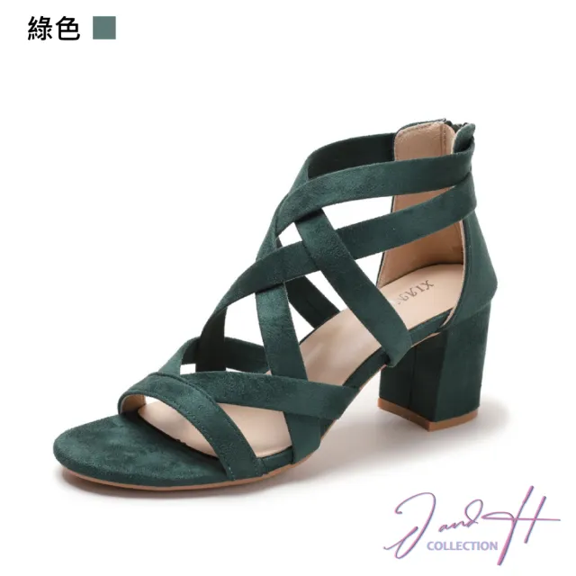 【J&H collection】純色仙女風格編織氣質高跟鞋 羅馬涼鞋(現+預  黑色 / 米色 / 綠色)