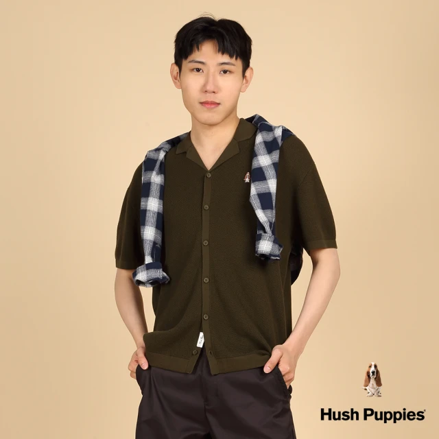 Hush Puppies 男裝 線衫 素色織紋開襟線衫(墨綠 / 43113102)