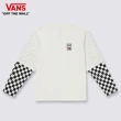 【VANS 官方旗艦】Logo Checker 男女款米白色假兩件長袖T恤